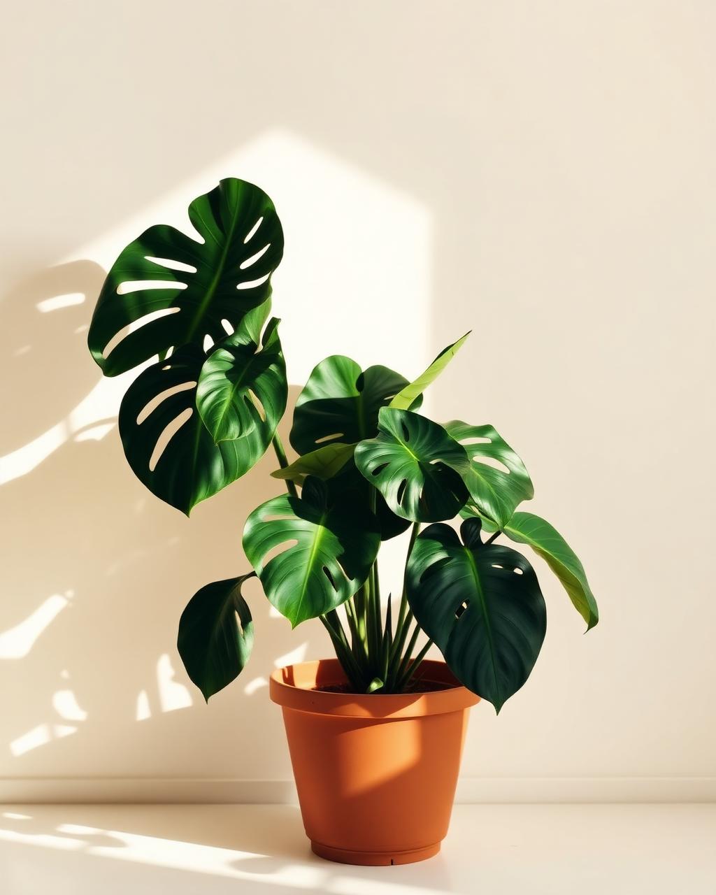Lush monstera plant in a terracotta pot